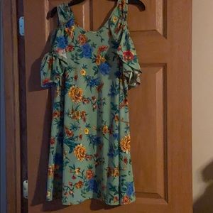 Angie Ruffle Cold Shoulder Knit Dress Medium